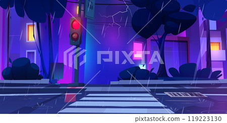 Rainy night in modern city street 119223130