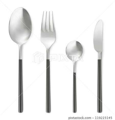 3D set of fork, knife and spoon isolated on white 3D set of fork, knife and spoon isolated on white 119223145