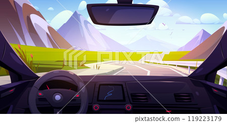 Inside car view drive mountain road illustration 119223179