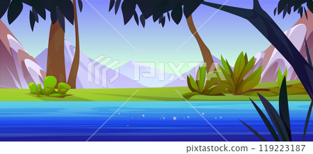 River in forest and mountain view landscape vector 119223187