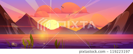 Summer sunset mountain landscape with lake Summer sunset mountain landscape with lake 119223197