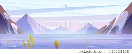 Summer morning mountain landscape with lake Summer morning mountain landscape with lake 119223198