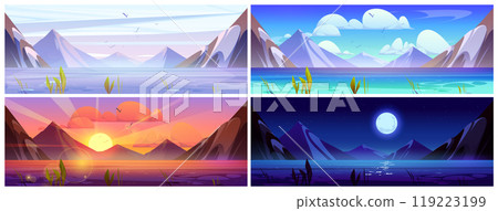 Summer mountain landscape with lake set 119223199