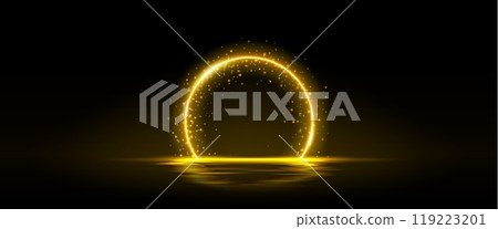 Yellow neon round frame with sparkle glitter Yellow neon round frame with sparkle glitter 119223201