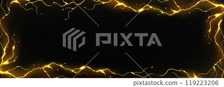 Yellow lightning frame on transparent background 119223206