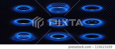 Blue ring portals set on transparent background 119223209