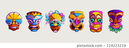 Cartoon tiki mask collection. 119223219