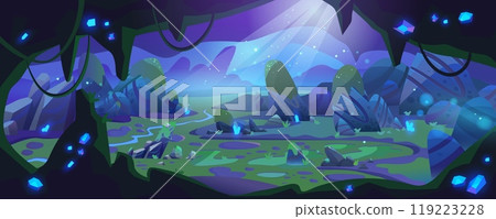 Underground cave with jungle landscape Underground cave with jungle landscape 119223228