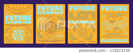 Retro futuristic vibe announcement flyers set 119223230