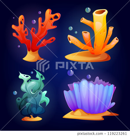 Seaweed and coral cartoon set. Seaweed and coral cartoon set. 119223261