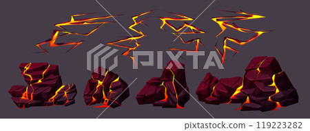 Volcano ground texture with lava in cracks 119223282