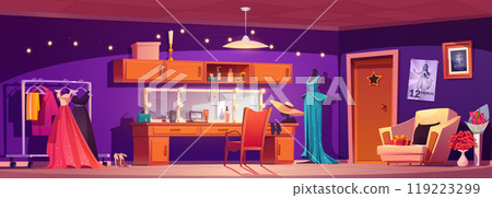 Makeup room for actor dressing with mirror vector Makeup room for actor dressing with mirror vector 119223299