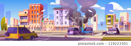 Car accident city road, drive crash illustration Car accident city road, drive crash illustration 119223301