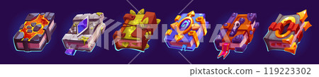 Magic spell book ui game interface icon vector set Magic spell book ui game interface icon vector set 119223302