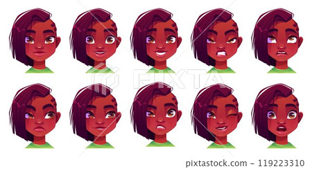 Black african girl face expression avatar set 119223310