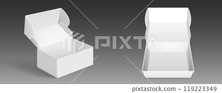 White cardboard open empty box mockup. 119223349