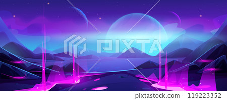 Alien planet landscape with neon light 119223352