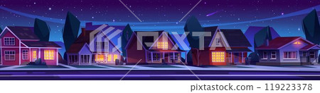 Night dark suburban landscape with house on street 119223378