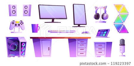 Isolated game computer streamer room interior set 119223397