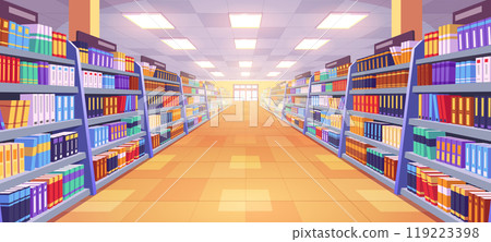 Bookstore aisle interior with shelf illustration Bookstore aisle interior with shelf illustration 119223398