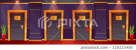Hotel hallway corridor interior with room door Hotel hallway corridor interior with room door 119223400