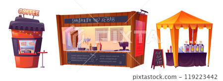 Street food stalls set isolated, white background 119223442