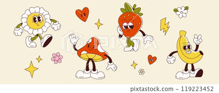 Retro groovy cartoon characters Retro groovy cartoon characters 119223452