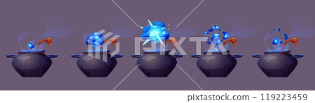Witch or wizard cauldron explosion and smoke stage Witch or wizard cauldron explosion and smoke stage 119223459