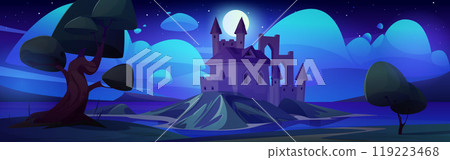 Night medieval castle on lake Night medieval castle on lake 119223468