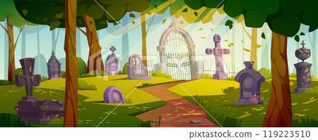 Halloween background with graveyard in forest 119223510