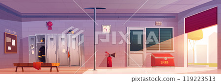 Cartoon fire station interior design 119223513