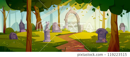 Pet funeral on cemetery in forest landscape vector Pet funeral on cemetery in forest landscape vector 119223515