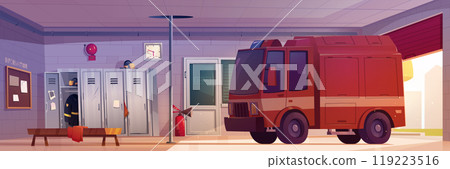 Fire station garage with red truck illustration 119223516