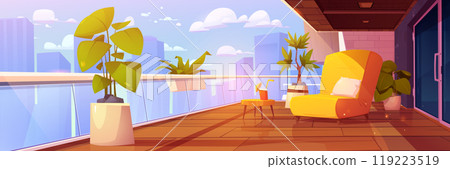 House or flats balcony with garden, furniture 119223519