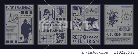 Y2k vibe posters set with woman silhouette 119223552