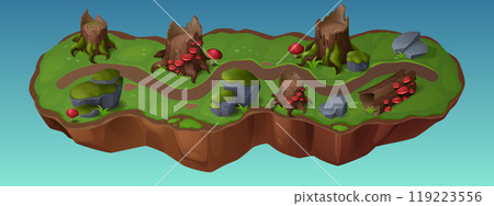 Forest game map with road among tree stump and log 119223556