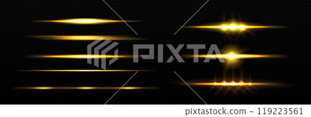 Horizontal golden light line with fade effect. 119223561