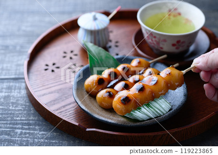 Japanese sweets: Mitarashi dango Japanese sweets: Mitarashi dango 119223865