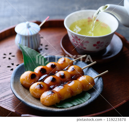 Japanese sweets: Mitarashi dango Japanese sweets: Mitarashi dango 119223878