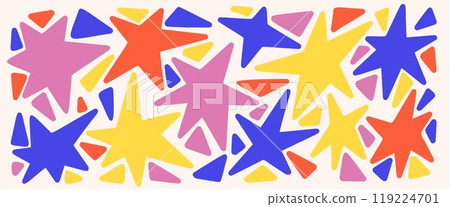 Abstract star shapes. Vector modern irregular figures on white background. Retro flat sharp simple elements. Organic funky geometric symbols. Starburst childish doodle collage 119224701