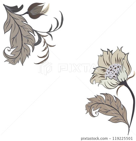 Vector floral frame in William Morris style for greeting cards in beige colors. Illustration of a floral composition in William Morris style 119225501