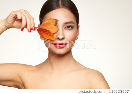 Autumn portrait of beautiful woman with clean fresh skin 119225997