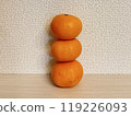 Three mandarins stacked vertically 119226093