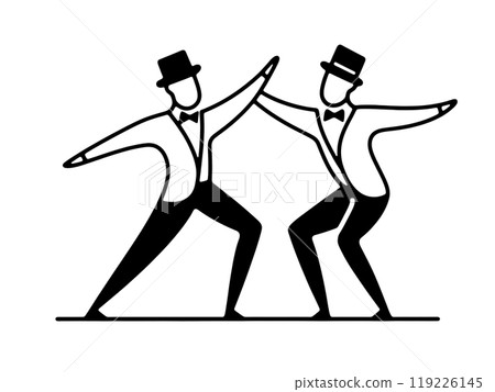 A simple line drawing of a man in a tuxedo dancing comically, cut out on a transparent background A simple line drawing of a man in a tuxedo dancing comically, cut out on a transparent background 119226145
