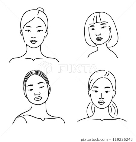 一個醜女人的簡單線條畫插圖，透明背景的切口 119226243