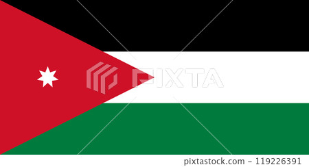 The official national flag of Jordan. Flag of the Hashemite Kingdom of Jordan. Vector illustration The official national flag of Jordan. Flag of the Hashemite Kingdom of Jordan. Vector illustration 119226391