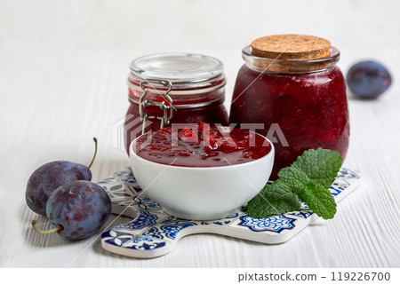 Homemade plum jam. Homemade plum jam. 119226700
