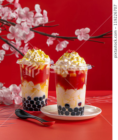 two milk shake drinks take away red 119226707