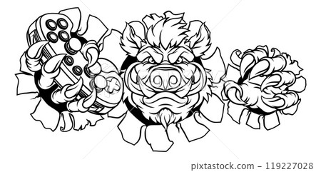 Boar Wild Hog Razorback Warthog Pig Gaming Mascot Boar Wild Hog Razorback Warthog Pig Gaming Mascot 119227028