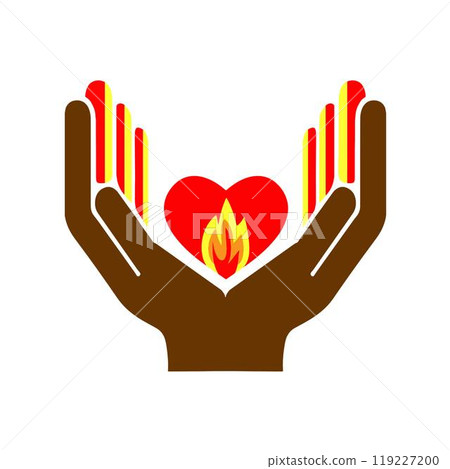 Icon hands holding heart on white background. Symbol medical and care. Logo give love. Valentines day logotype. 119227200